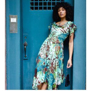 Robbie Bee Vintage Y2K 90’s Teal Paisley Fit & Flare Flowy Dress Size 16